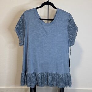 Chic Blue Lace Accent Women's Blouse